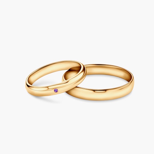 Obrączki Fairytale: złote, ametyst, półokrągłe, 3 mm i 4 mm